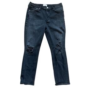 Agolde Nico High Rise Slim‎ Jeans Womens 31 Black Button Fly Distressed Casual
